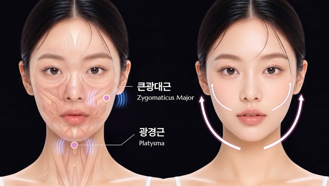 리프팅밴드 효과, EMS 밴드 오마이페이스의 근육 자극 위치와 방향
