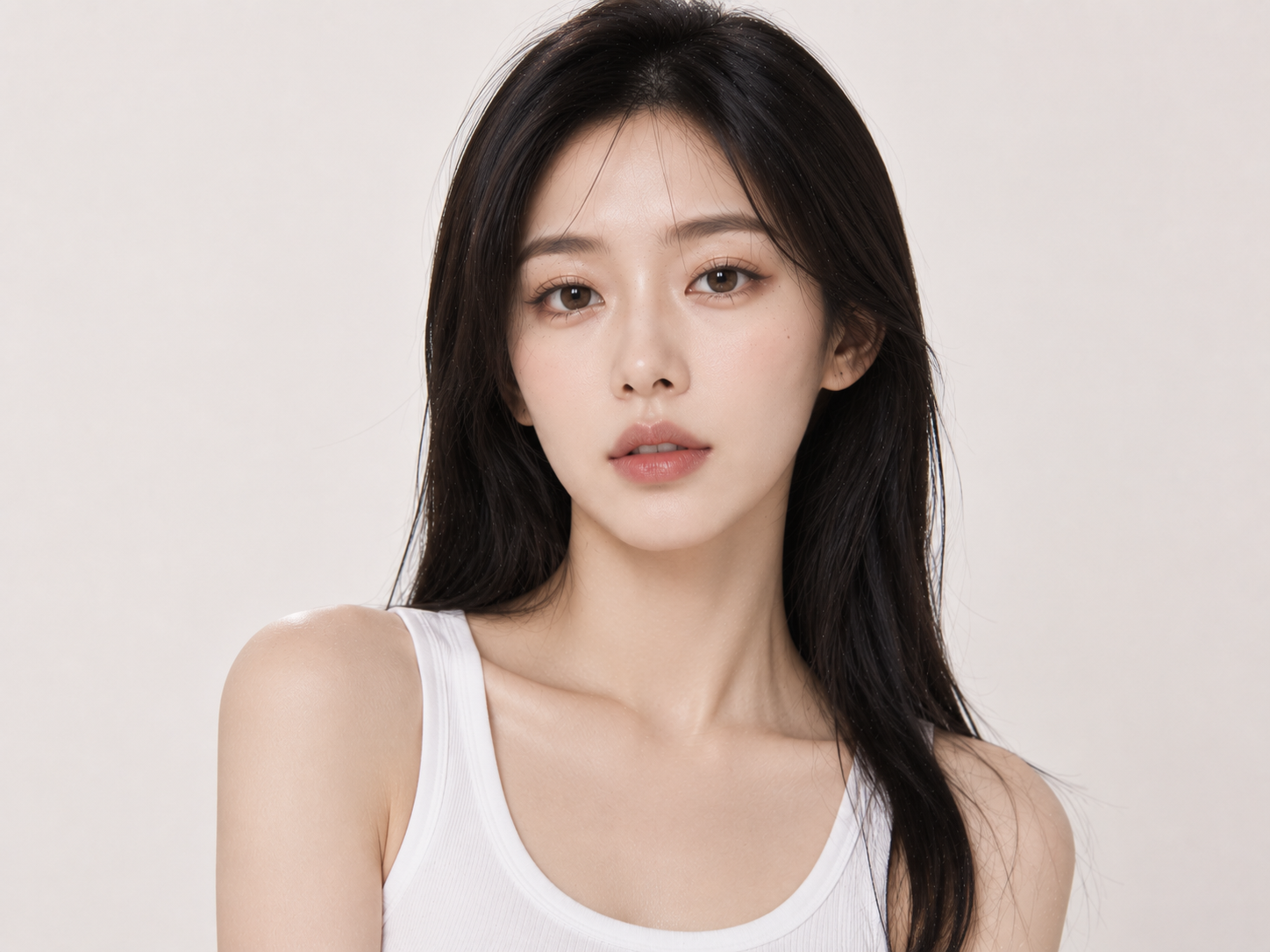 갸름한 얼굴 윤곽의 여성 정면 이미지